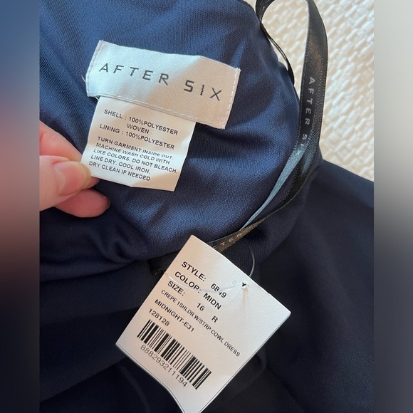 AFTER SIX 6849 Midnight Blue One Shoulder Draped Cowl Neck Maxi Bridesmaid Dress - Picture 15 of 16